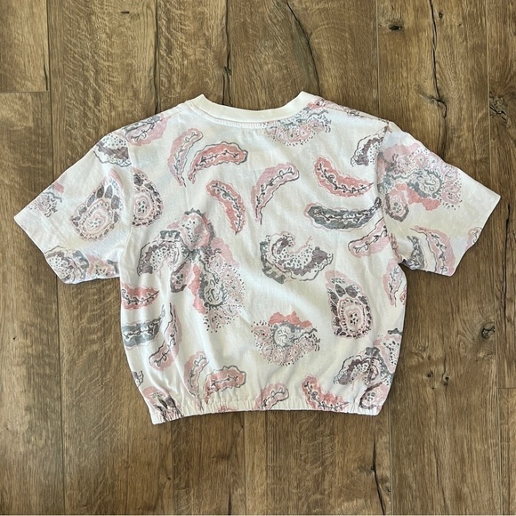 Aritzia Wilfred Paisley Print Short Sleeve Crop Top Bottom Elastic Hem Size XS - Picture 5 of 8